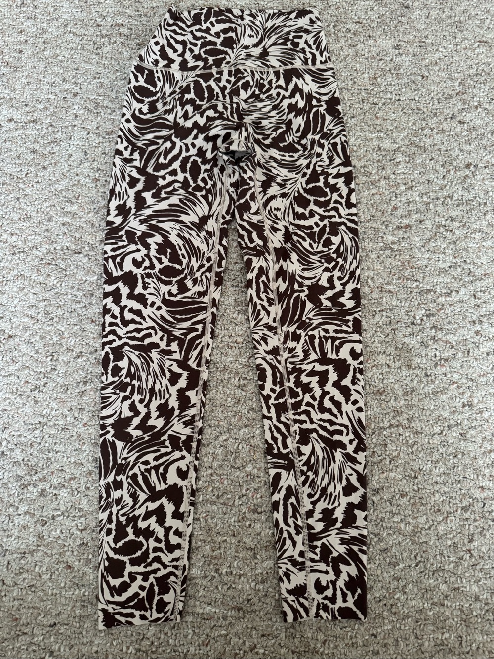 High-Rise Brown & Cream Printed Leggings